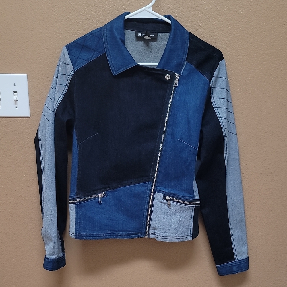 INC International Concepts Blue Jean Jacket Asymmetrical Design 👖